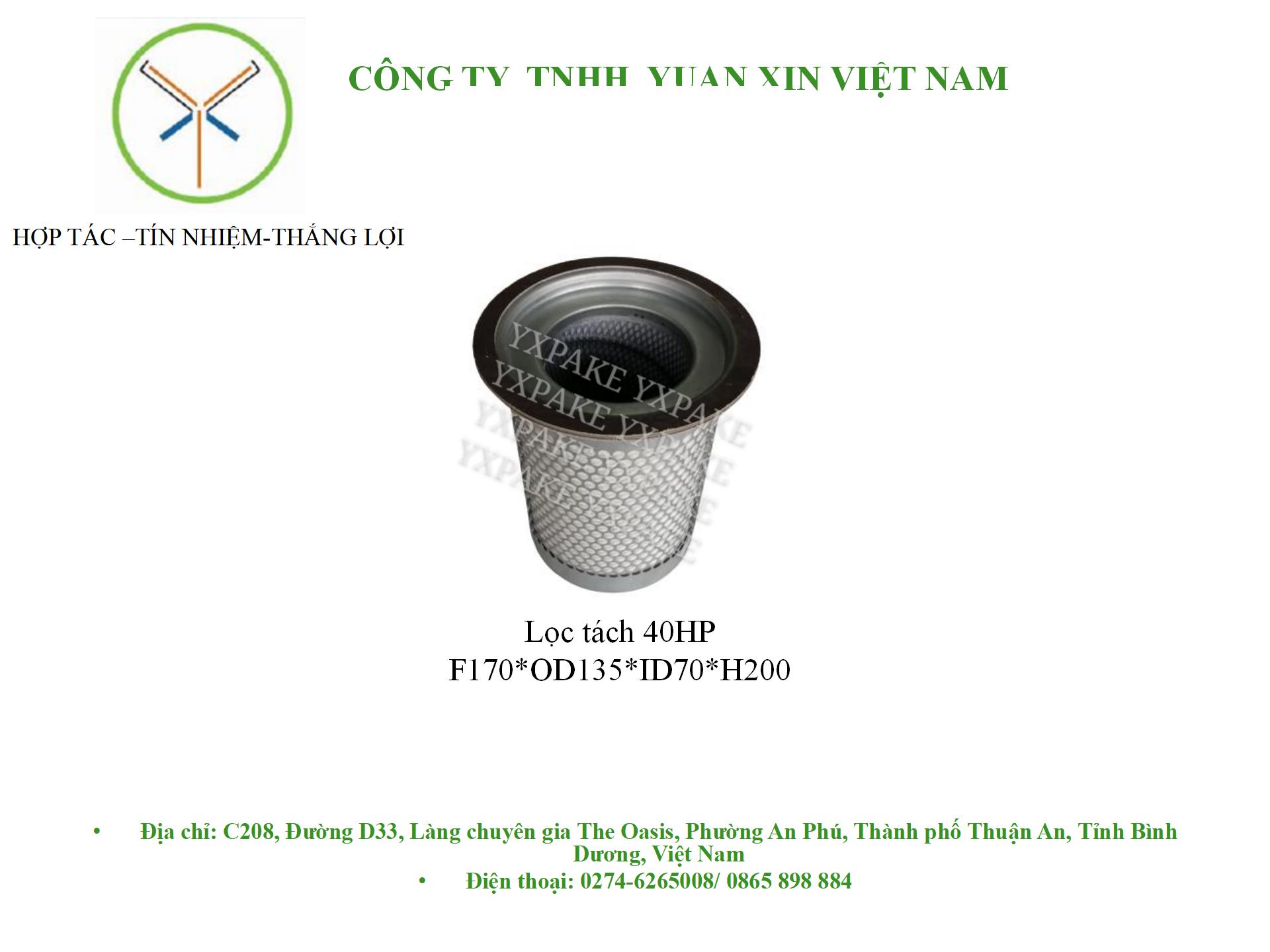 mẫu lọc tách trong40HP,F170*OD135*ID70*H200