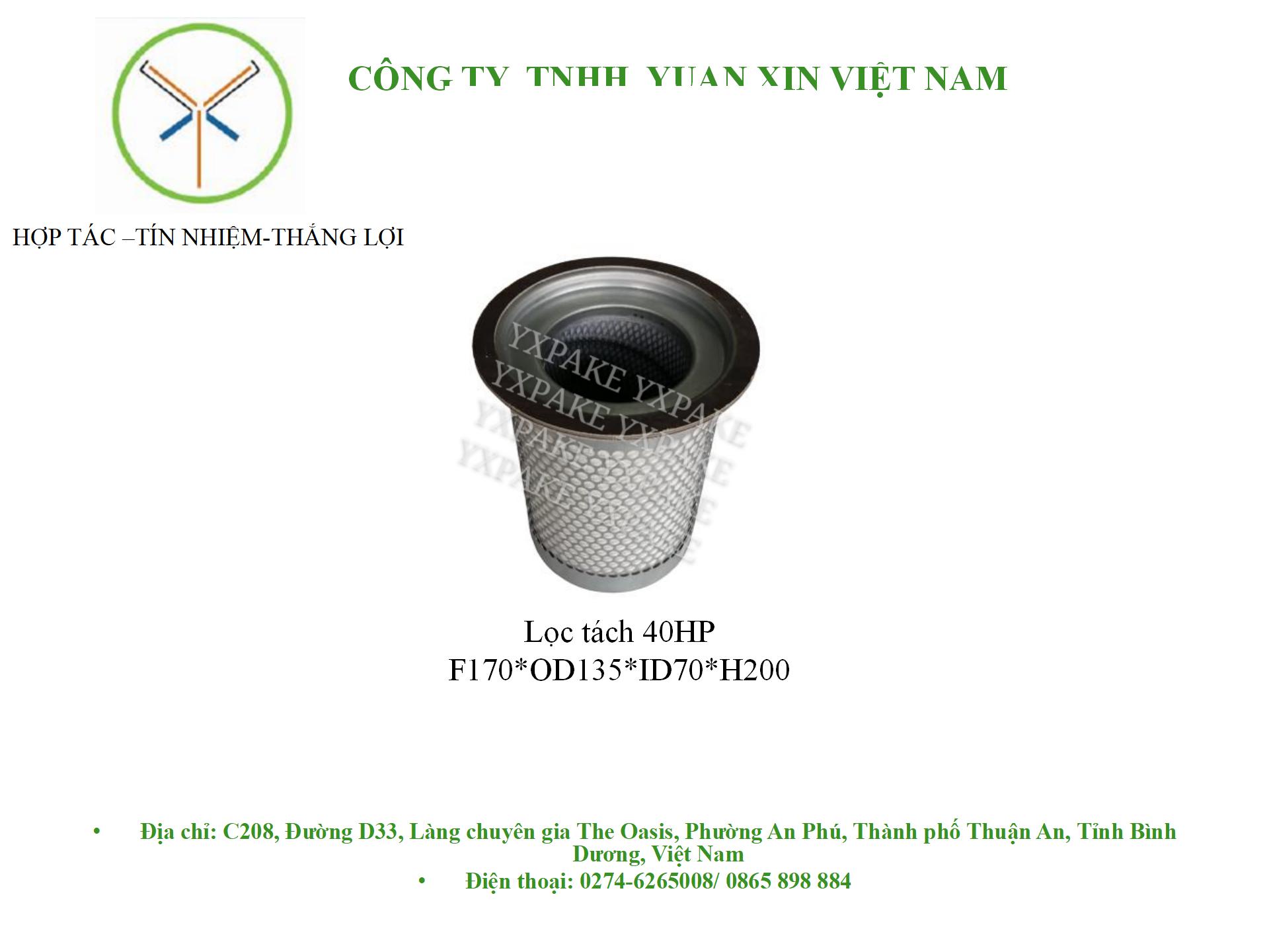 mẫu lọc tách40HP,F170*OD135*ID70*H200